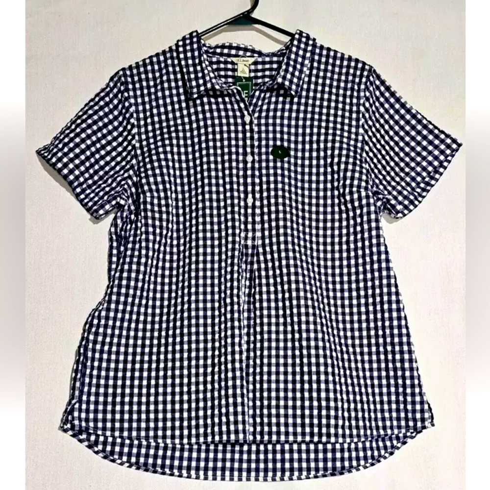 LLBean Women’s New Large Short Sleeve Cotton Blue and White Nautical Blouse
